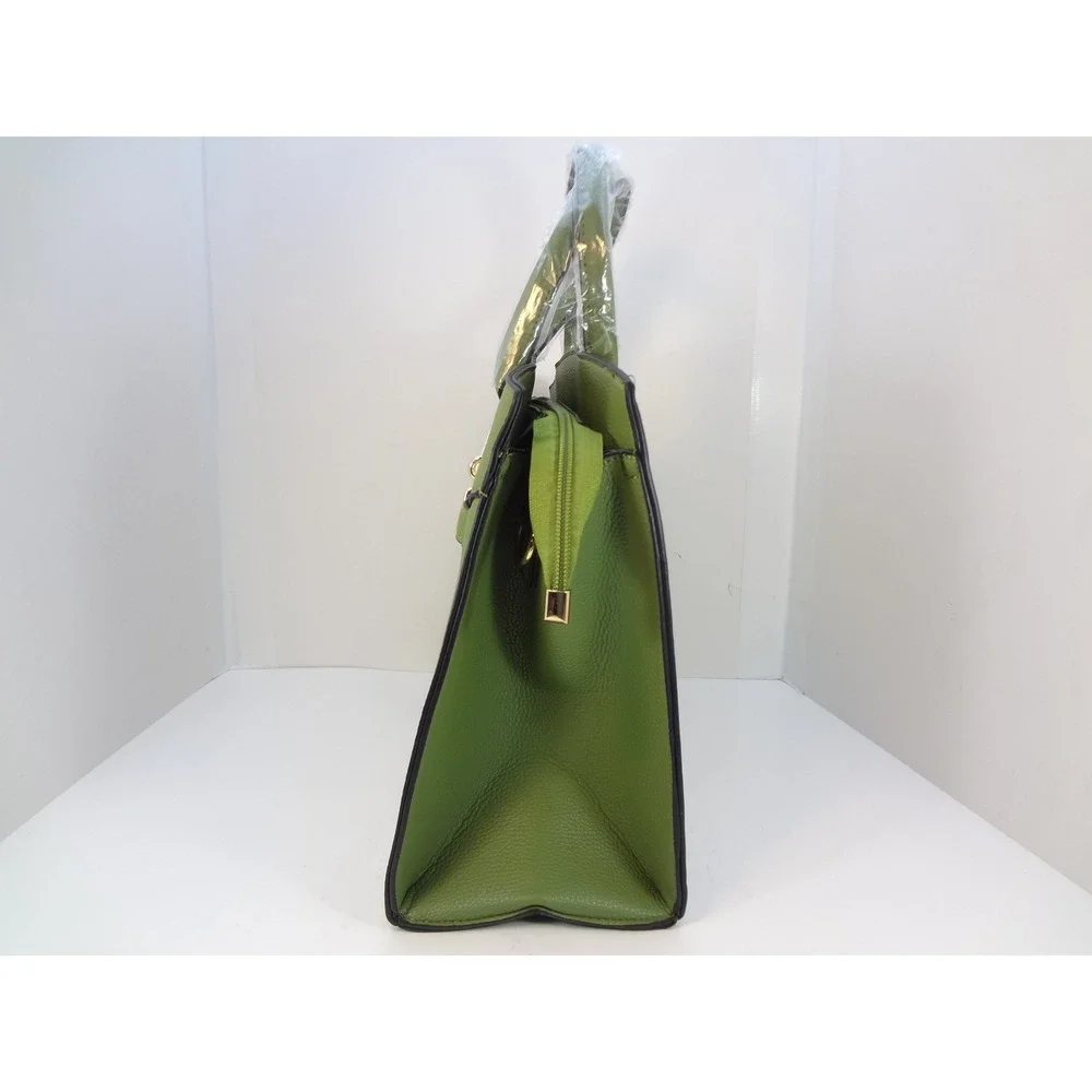 Ragsto Satchel Handbag Wallet Set Large Green New Pebbled Faux‎ Leather Padlock